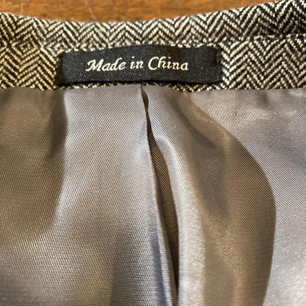 Chaps Blazer Men's 46R Beige Black Herringbone‎ Jacket Sport Coat 100% Wool